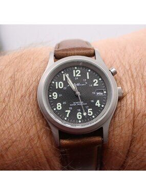 Eddie Bauer Light Up Field Men's Watch Perforated Dial Leather 1215 42102